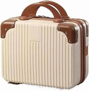 14 inch Mini Travel Suitcase Cosmetic Box Hand Luggage Organizer Makeup Case Small Password Box Boarding Case For Women Girls(Beige)