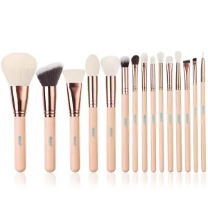 15-Pack Rose Gold Makeup Brush Pink Natural Goat Hair Foundation Powder Blush Eyeshadow Brush Set