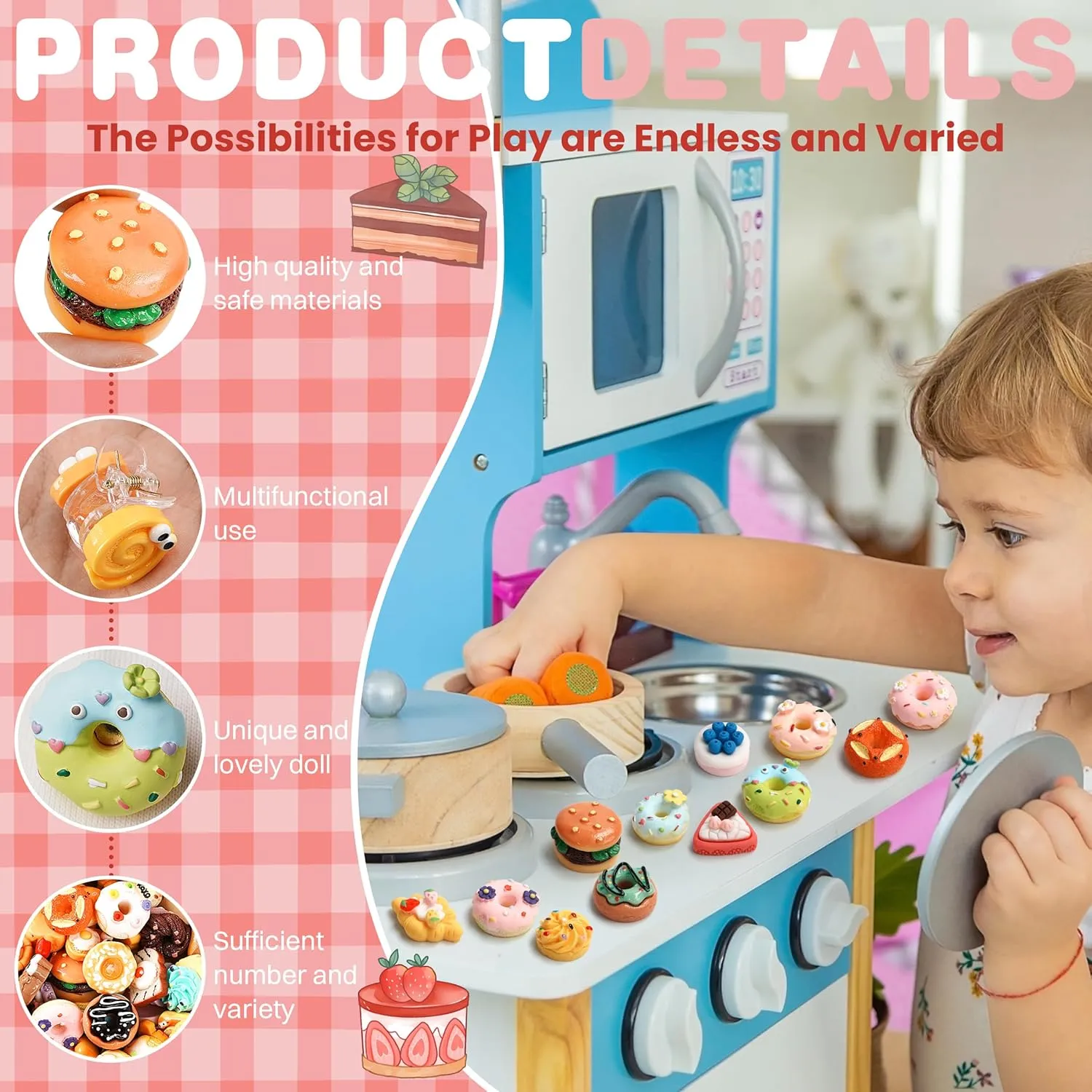 157 Pcs Mini Food Toys Pretend Food for Dollhouse Kitchen Accessories Miniature Play Resin Food Toys Hamburg Cake Bread for 1/12 Doll House (Dessert)