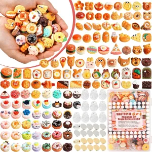 157 Pcs Mini Food Toys Pretend Food for Dollhouse Kitchen Accessories Miniature Play Resin Food Toys Hamburg Cake Bread for 1/12 Doll House (Dessert)