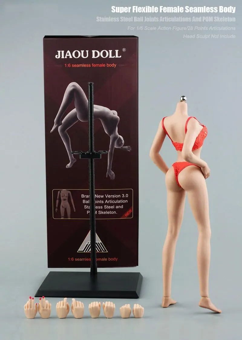 1/6 Scale Female Body, JIAOUDOLL Medium Bust Teenage Girl Body Type Super Flexible Seamless Action Figure Body No Head with Detachable Feet (Wheat Skin)
