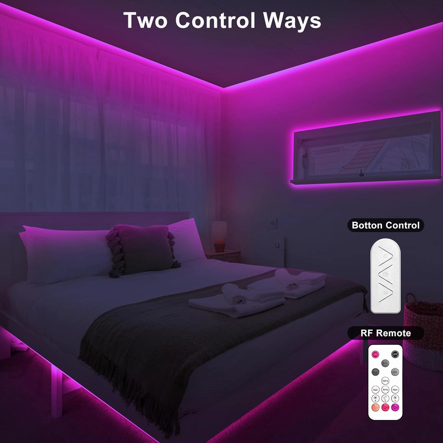 16.4ft Pink COB Led Strip Lights with RF Remote, Dimmable Bright Adhesive Indoor Led COB Light Strip for Cabinet, Painting, Room, Bed