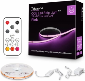16.4ft Pink COB Led Strip Lights with RF Remote, Dimmable Bright Adhesive Indoor Led COB Light Strip for Cabinet, Painting, Room, Bed