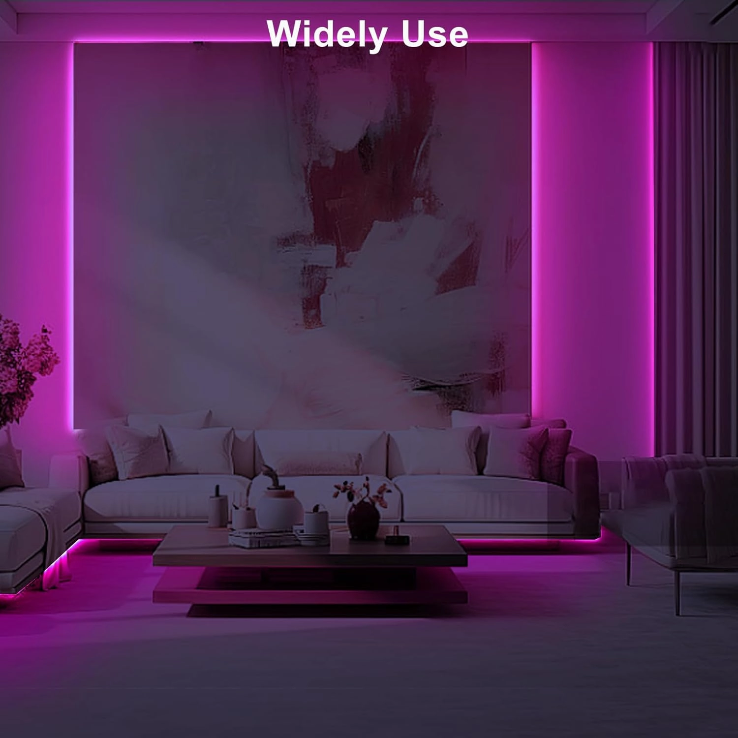 16.4ft Pink COB Led Strip Lights with RF Remote, Dimmable Bright Adhesive Indoor Led COB Light Strip for Cabinet, Painting, Room, Bed