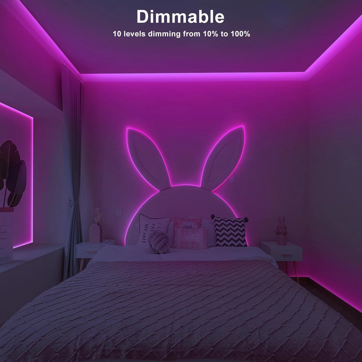 16.4ft Pink COB Led Strip Lights with RF Remote, Dimmable Bright Adhesive Indoor Led COB Light Strip for Cabinet, Painting, Room, Bed