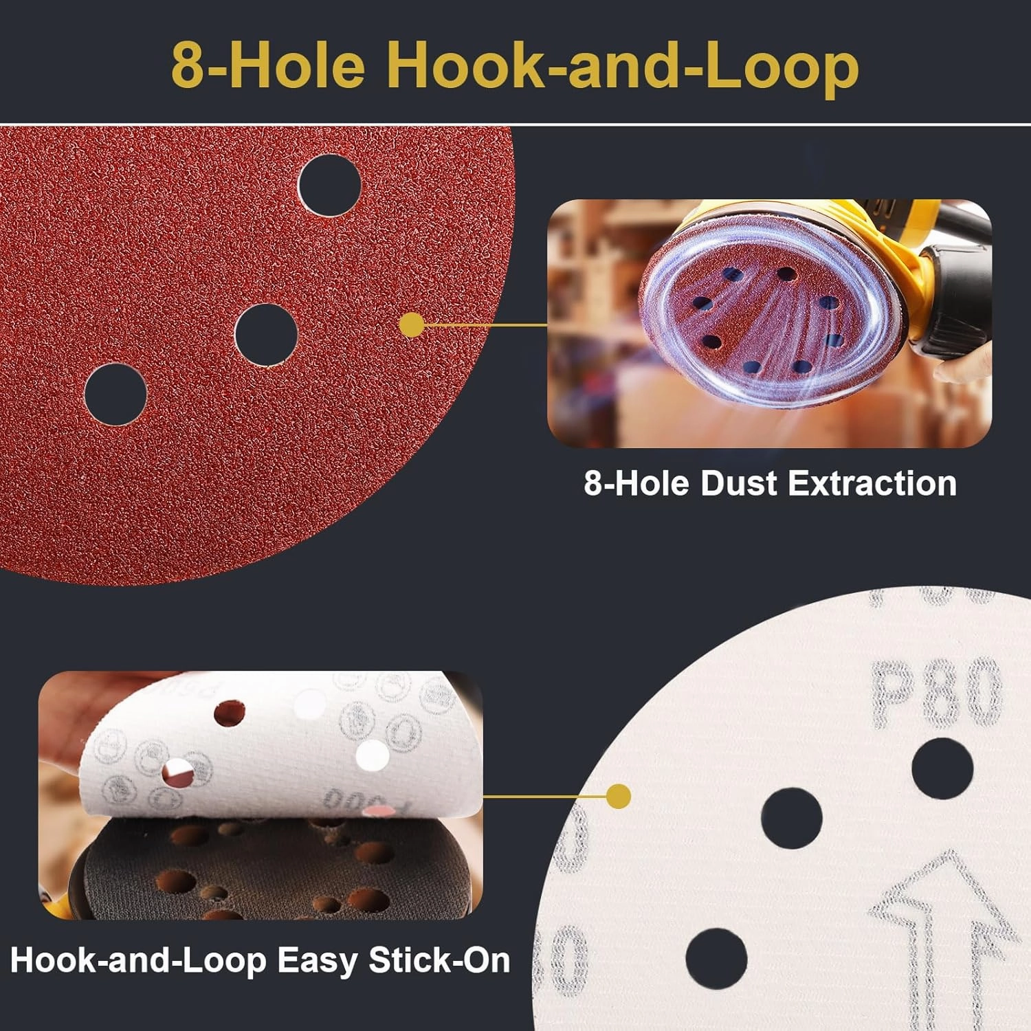 170 Pcs 5 Inch Sanding Discs, 8-Hole Hook and Loop Round Sandpaper for Random Orbital Sander 40 60 80 120 150 240 320 400 600 Grit
