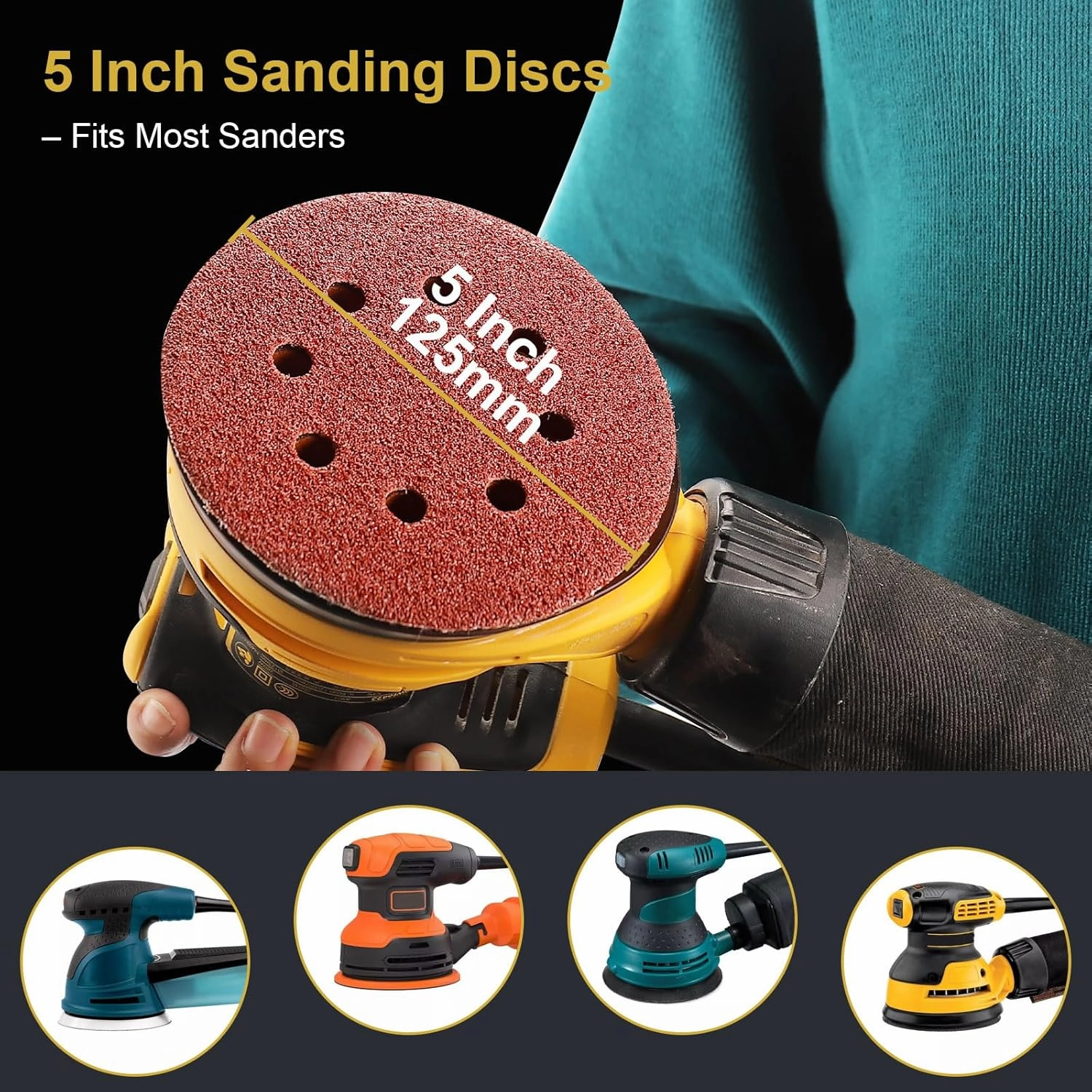 170 Pcs 5 Inch Sanding Discs, 8-Hole Hook and Loop Round Sandpaper for Random Orbital Sander 40 60 80 120 150 240 320 400 600 Grit