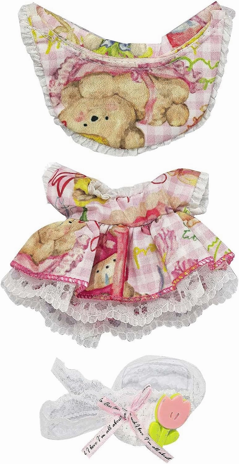 17cm Doll Clothes (NO Doll) Cute and Chic Outfits - 3 Piece (Hat   Dress   Apron), Kawaii Doll Set Accessories are Suitable for Birthday Gifts, Dress Up