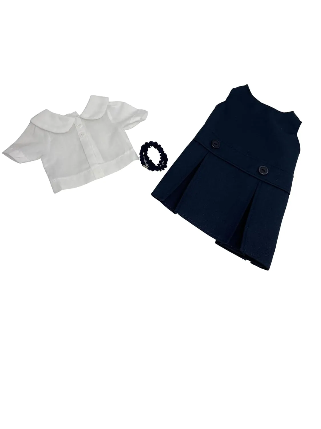 18 inch Doll Outfit-School Plaid Jumper include Blouse and Hair Accessory/Add on Option: Sock and Shoe (Doll is not included) (Dropped Waist Jumper,White Sock,Shiny Black Shoe, Solid Navy)