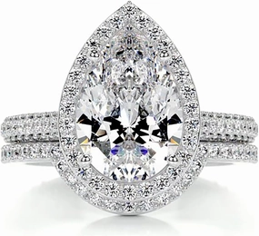 1-2 CT Center Moissanite Engagement Ring Sets, 10K/14K/18K Solid Gold Pear Cut Bridal Rings Set for Women Girlfriend Her Wedding Anniversary Size 4-12