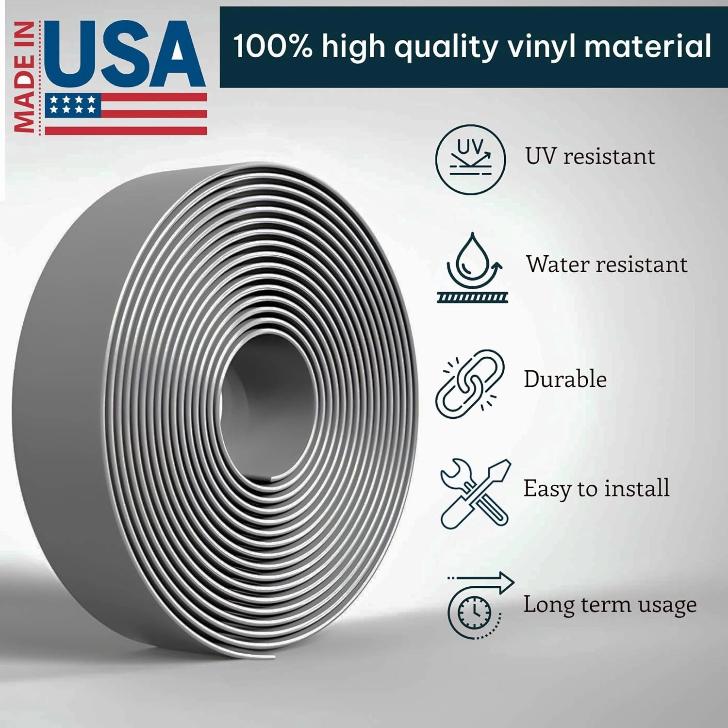 1.5 Inch Wide, 100ft Long Vinyl Strap - Replacement Straps for Patio Chairs - Vinyl Strapping for Patio Furniture Repair - Durable Seat Repair Kit for Lawn Chairs, Outdoor Furniture (Grey)