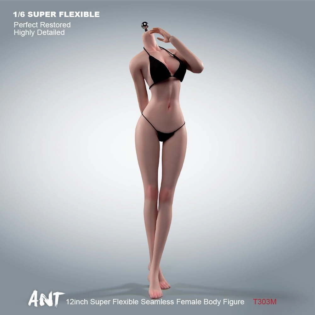 1/6 Scale Female Body,12inch Super Flexible Slim Make Up Body 28 Joints Miniature Solider Action Figure Seamless Body with Bikinis Set and Non-Removable Feet (Suntan Skin)