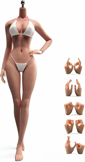 1/6 Scale Female Body,12inch Super Flexible Slim Make Up Body 28 Joints Miniature Solider Action Figure Seamless Body with Bikinis Set and Non-Removable Feet (Suntan Skin)