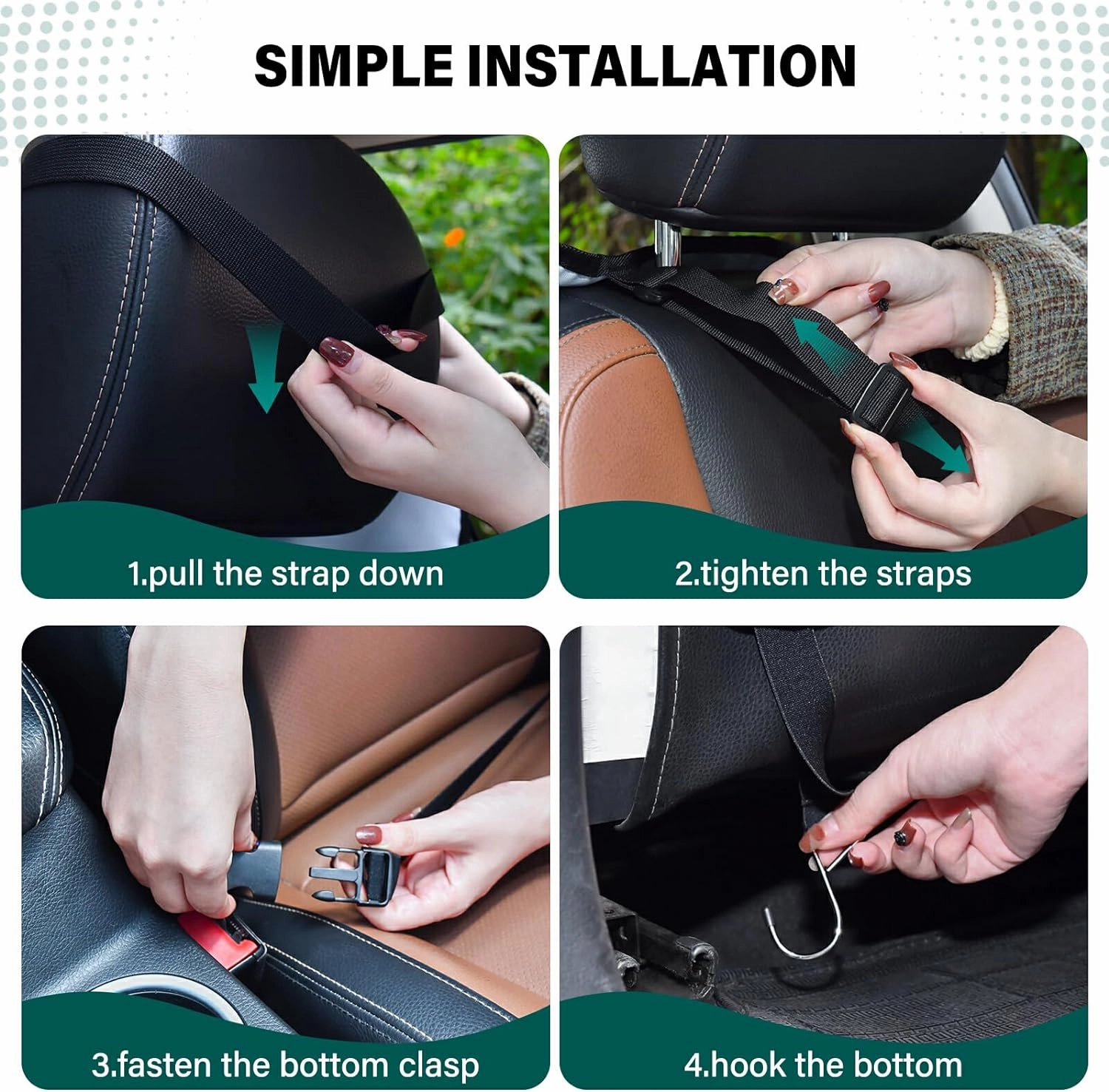 1 PC Automotive Seat Back Protectors, Car Backseat Kick Mats Organizer Tablet Cup Storage Holder Multi-Pocket Accessories White Gold Gray Marble Ink Texture