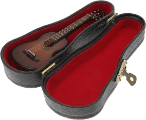 1set Mini Wooden Guitar Model Decor Compact Lifelike Dollhouse Ornament Stand for Music and Photography Prop