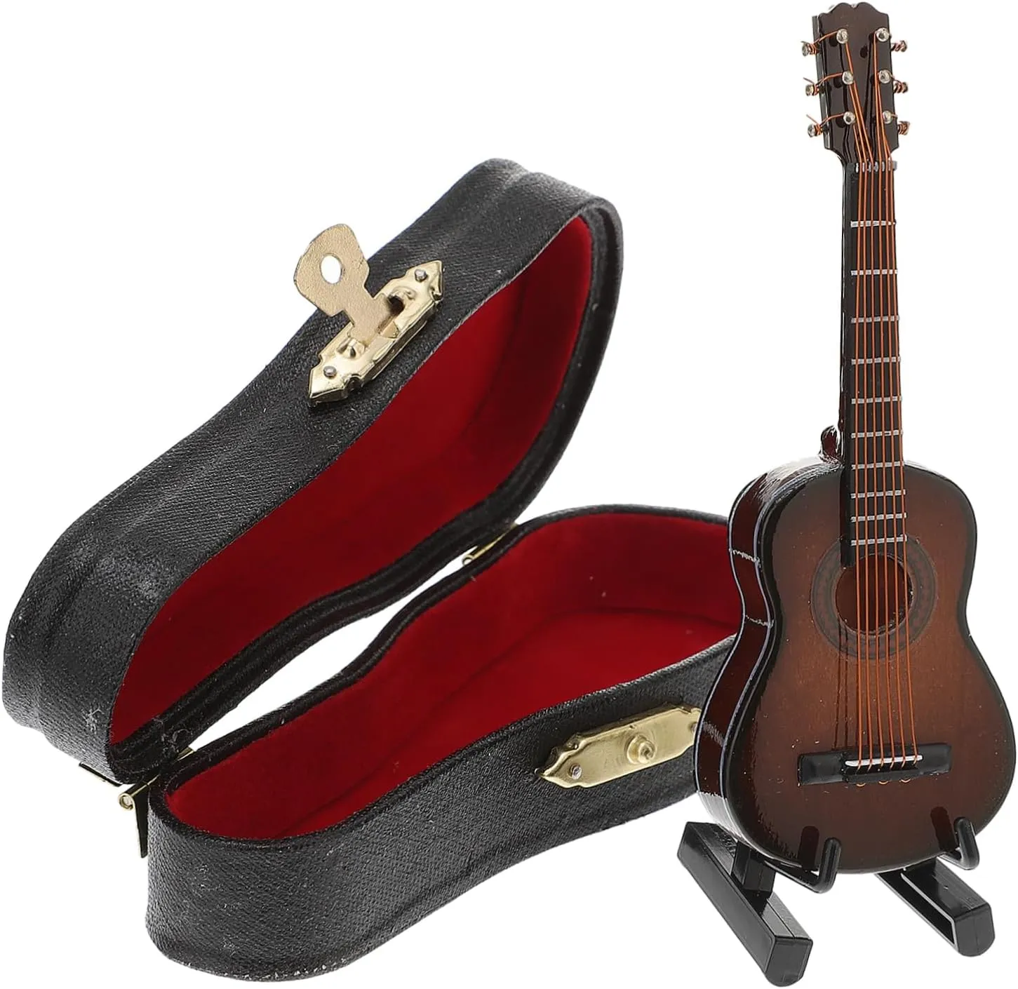 1set Mini Wooden Guitar Model Decorative Miniature Guitar for Home Office for Music Lovers Realistic Design Stand for Photography and Display