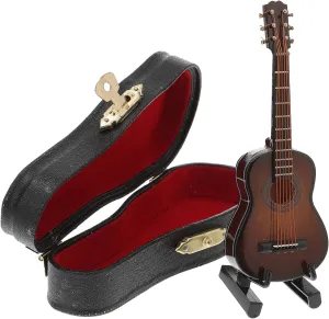 1set Mini Wooden Guitar Model Decorative Miniature Guitar for Home Office for Music Lovers Realistic Design Stand for Photography and Display
