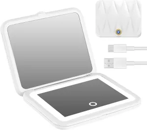 1X/5X Magnification LED Travel Makeup Mirror,Rechargeable Travel Mirror with Light,Portable Pocket-Sized Folding Design Ideal Gift for Travel & Daily Use