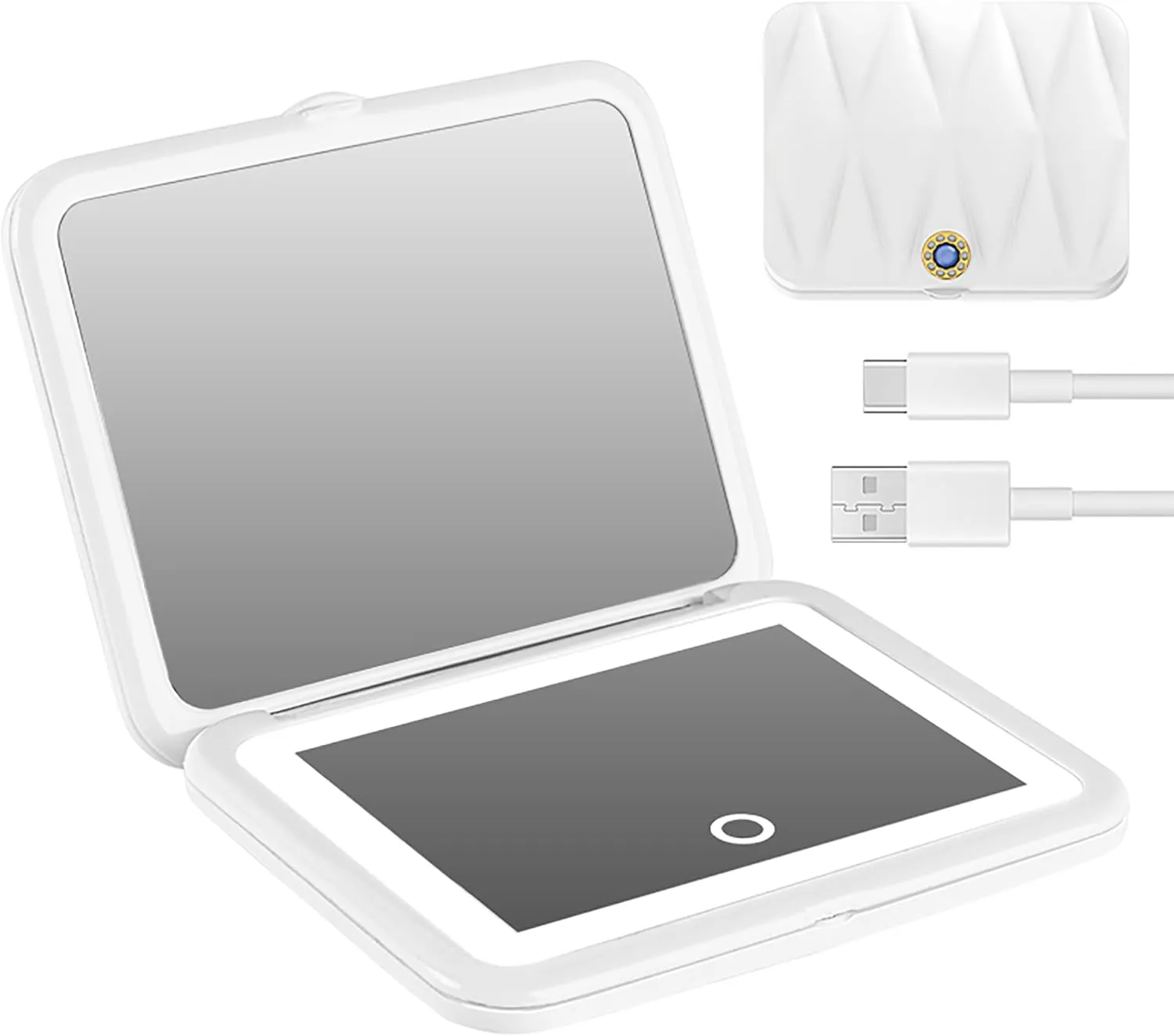 1X/5X Magnification LED Travel Makeup Mirror,Rechargeable Travel Mirror with Light,Portable Pocket-Sized Folding Design Ideal Gift for Travel & Daily Use