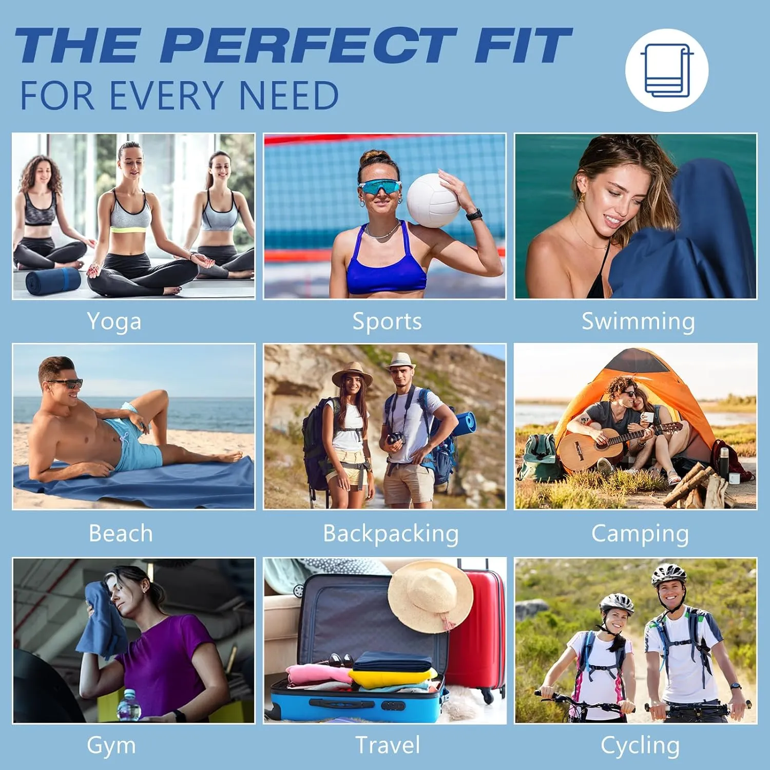 2 Pack Microfiber Travel Towel, Ultra Absorbent Quick Dry Towel, 60 x 30 Inch Lightweight Sports Camping Accessories for Gym, Workout, Yoga, Beach, Shower, Swimming