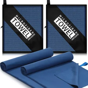 2 Pack Microfiber Travel Towel, Ultra Absorbent Quick Dry Towel, 60 x 30 Inch Lightweight Sports Camping Accessories for Gym, Workout, Yoga, Beach, Shower, Swimming