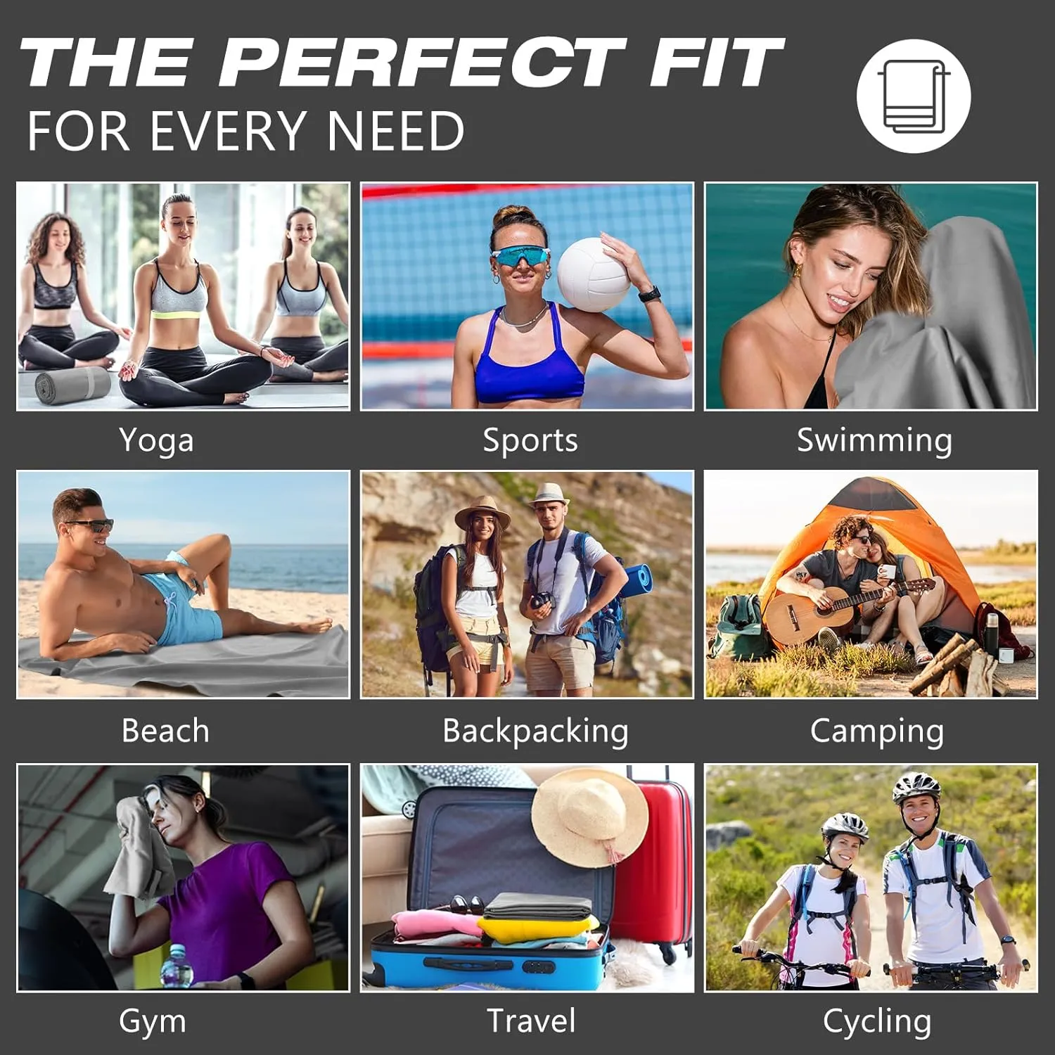 2 Pack Microfiber Travel Towel, Ultra Absorbent Quick Dry Towel, 60 x 30 Inch Lightweight Sports Camping Accessories for Gym, Workout, Yoga, Beach, Shower, Swimming