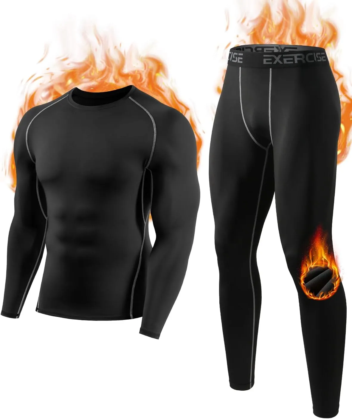 2 Pack Thermal Underwear for Men Long Johns Fleece Lined Compression Pants Base Layer Cold Weather Top Bottom