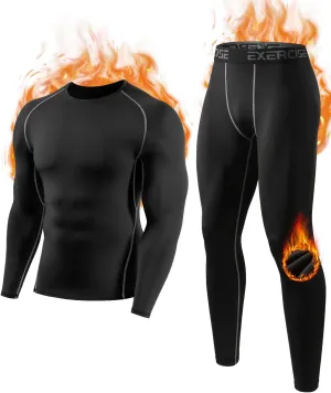 2 Pack Thermal Underwear for Men Long Johns Fleece Lined Compression Pants Base Layer Cold Weather Top Bottom