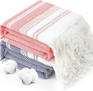 2 Packs Oversized Cotton Turkish Beach Towels Set Bulk 74"x38" Extra Large Sand Free Quick Dry Clearance Swim Bath Camping Pool Towel Travel Blanket Adult Cruise Essentials Accessories Deep Blue Red