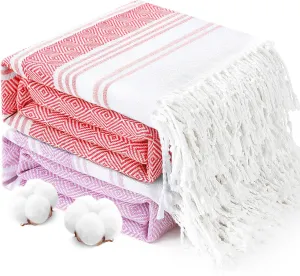 2 Packs Oversized Cotton Turkish Beach Towels Set Bulk 74"x38" Extra Large Sand Free Quick Dry Clearance Swim Bath Camping Pool Towel Travel Blanket Adult Cruise Essentials Accessories Red Lilac