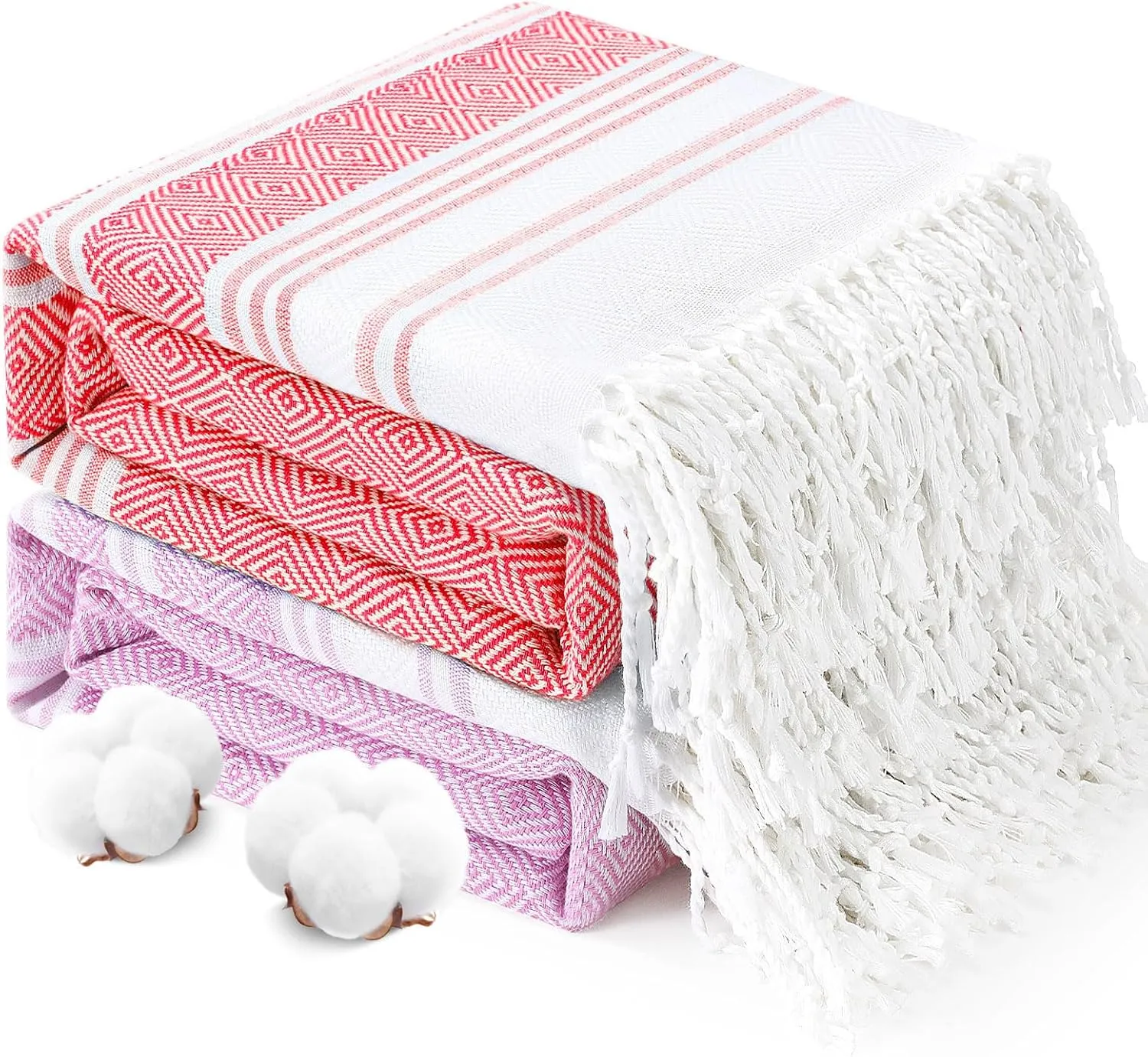 2 Packs Oversized Cotton Turkish Beach Towels Set Bulk 74"x38" Extra Large Sand Free Quick Dry Clearance Swim Bath Camping Pool Towel Travel Blanket Adult Cruise Essentials Accessories Red Lilac