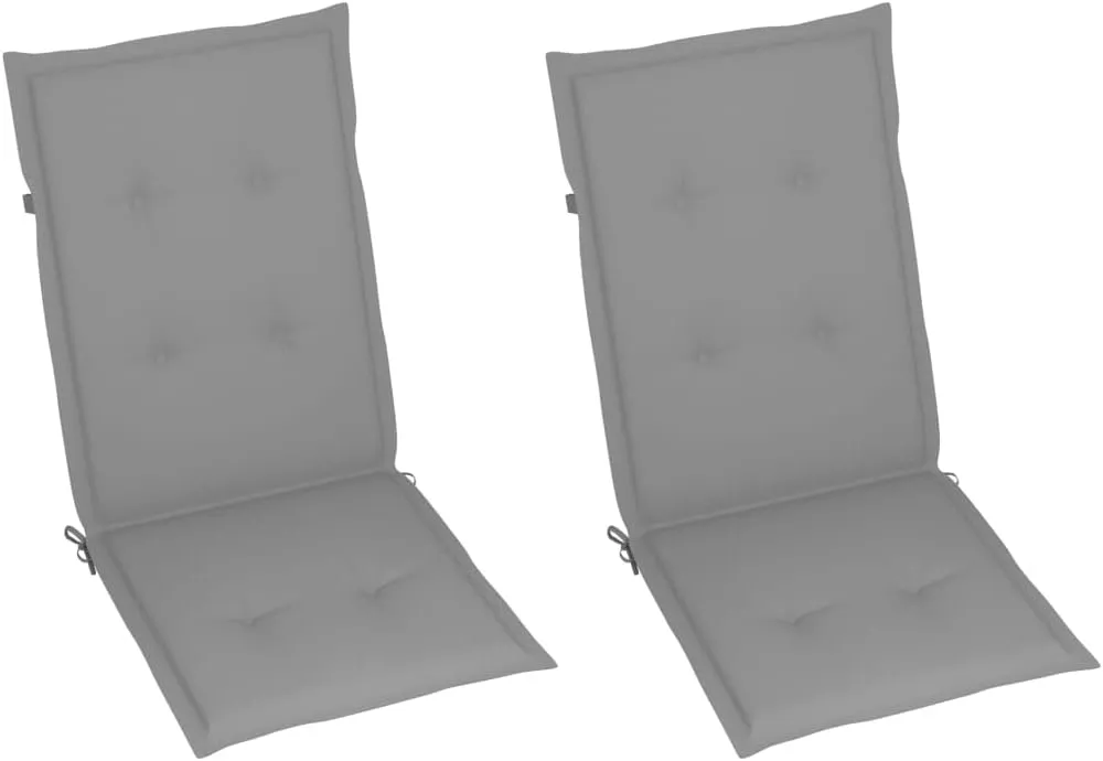 2 Pcs Patio Chairs with Gray Cushions Solid Teak Wood Foldable Reclining Outdoor Lounge Chairs for Garden Backyard Poolside