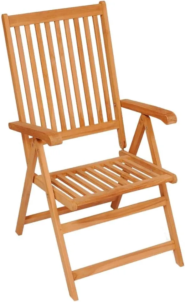 2 Pcs Patio Chairs with Gray Cushions Solid Teak Wood Foldable Reclining Outdoor Lounge Chairs for Garden Backyard Poolside