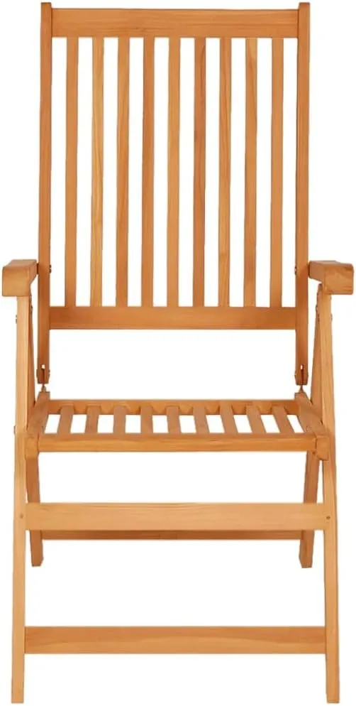 2 Pcs Patio Chairs with Gray Cushions Solid Teak Wood Foldable Reclining Outdoor Lounge Chairs for Garden Backyard Poolside