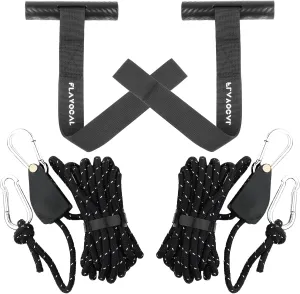 2 Pcs Quick Hood Loop Tie Down Anchor Straps & 2 Pcs Heavy Duty Ratchets,Adjustable Pulley Rope Hanger with Reinforced Metal Gear,Quick Hood Loop Anchor Straps for Car,Kayak,Truck,Canoe