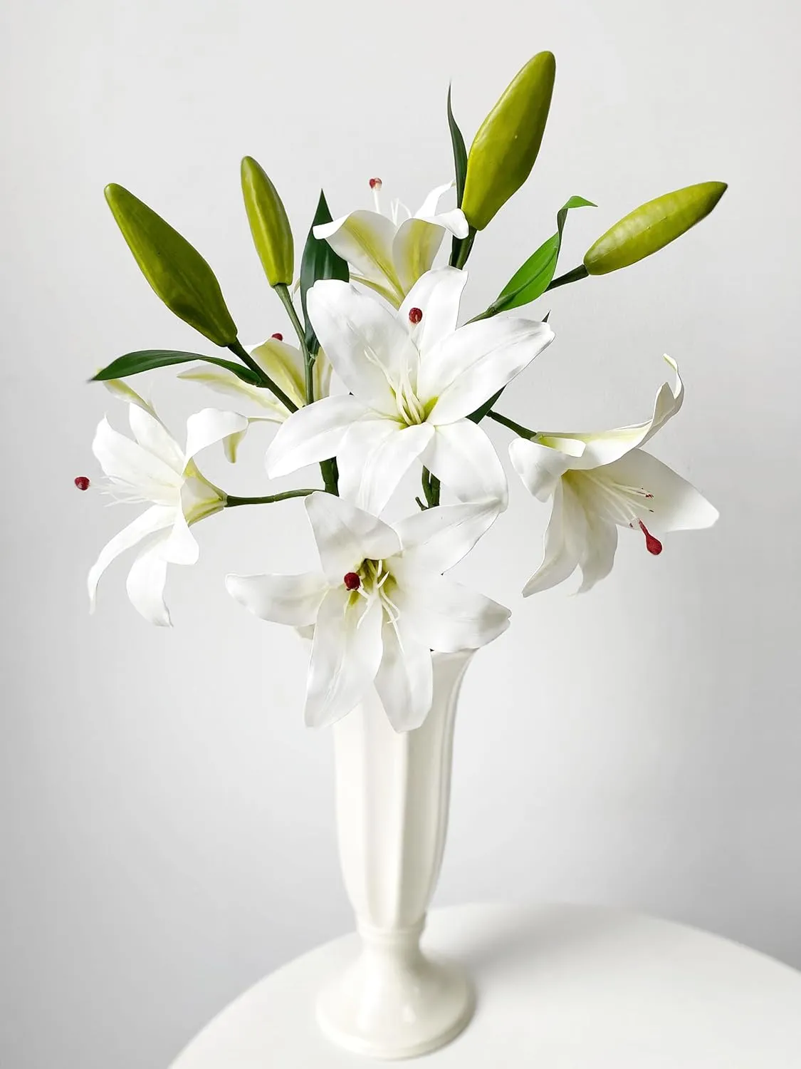 2 Pcs White Stargazer Lily Artificial Flowers, 28" Long Stem Faux Latex Tiger Lily for Home Garden Kitchen Table Flower Arrangement Decor
