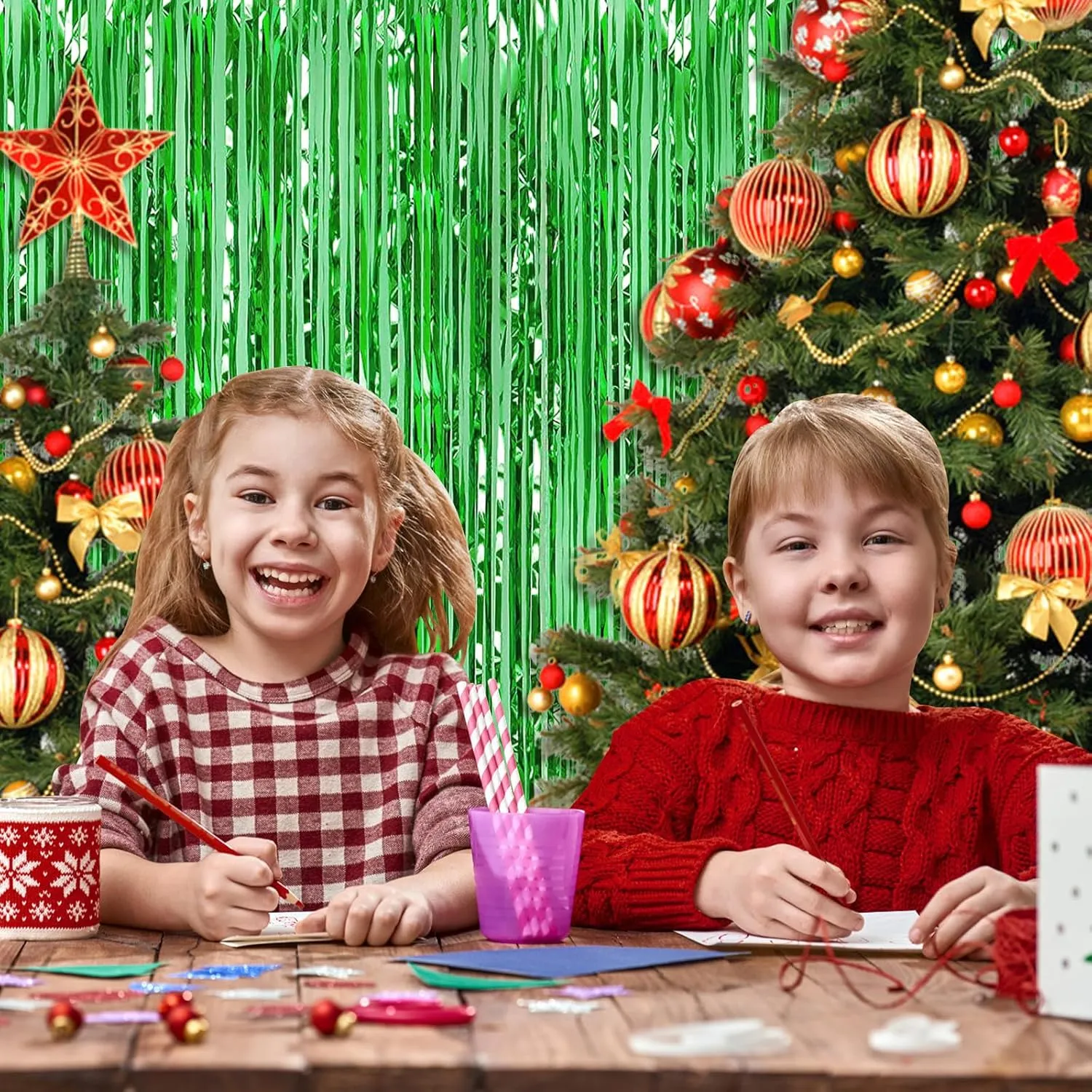 20 Pack Green Metallic Tinsel Foil Fringe Curtains - 3.2ft by 8.2ft Each - Set of 20 Streamers for Birthday Party Decorations