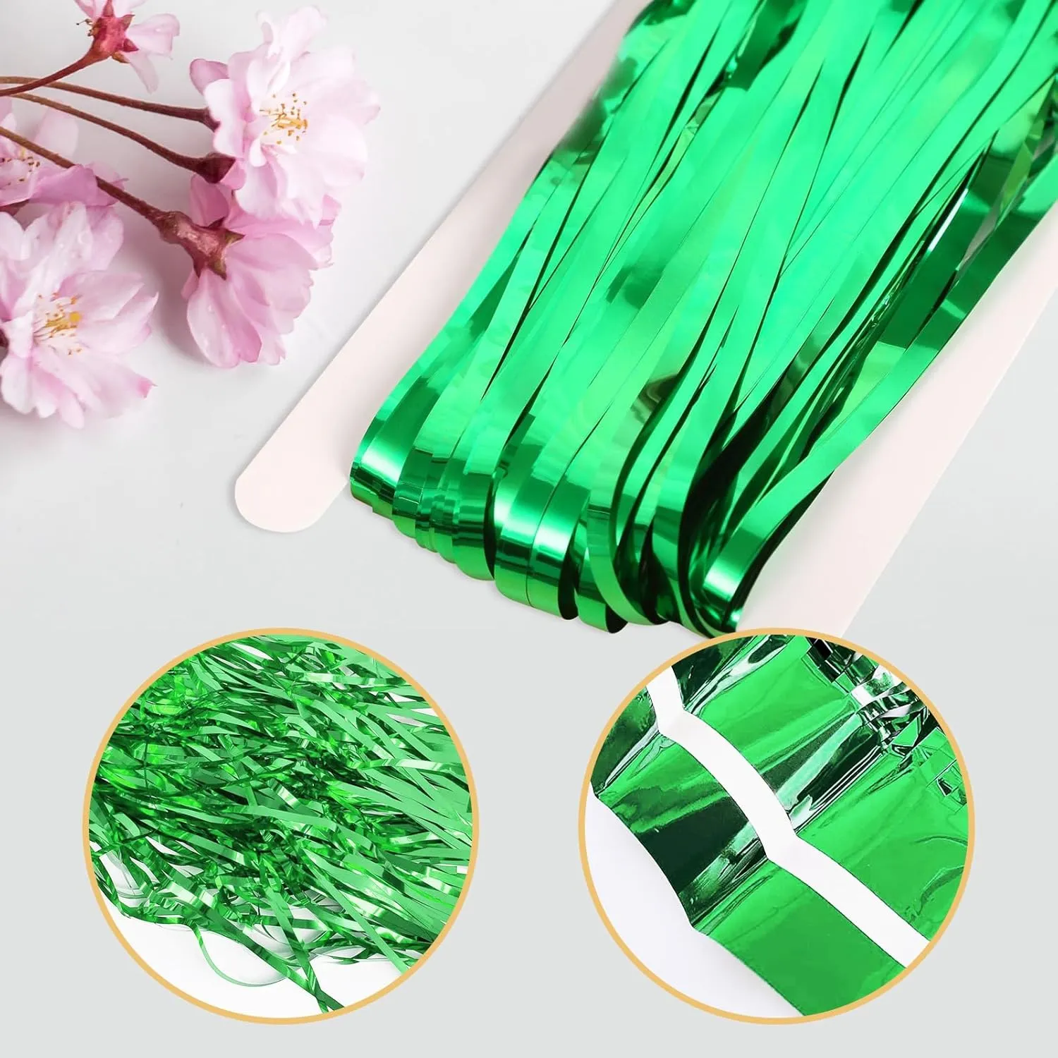 20 Pack Green Metallic Tinsel Foil Fringe Curtains - 3.2ft by 8.2ft Each - Set of 20 Streamers for Birthday Party Decorations