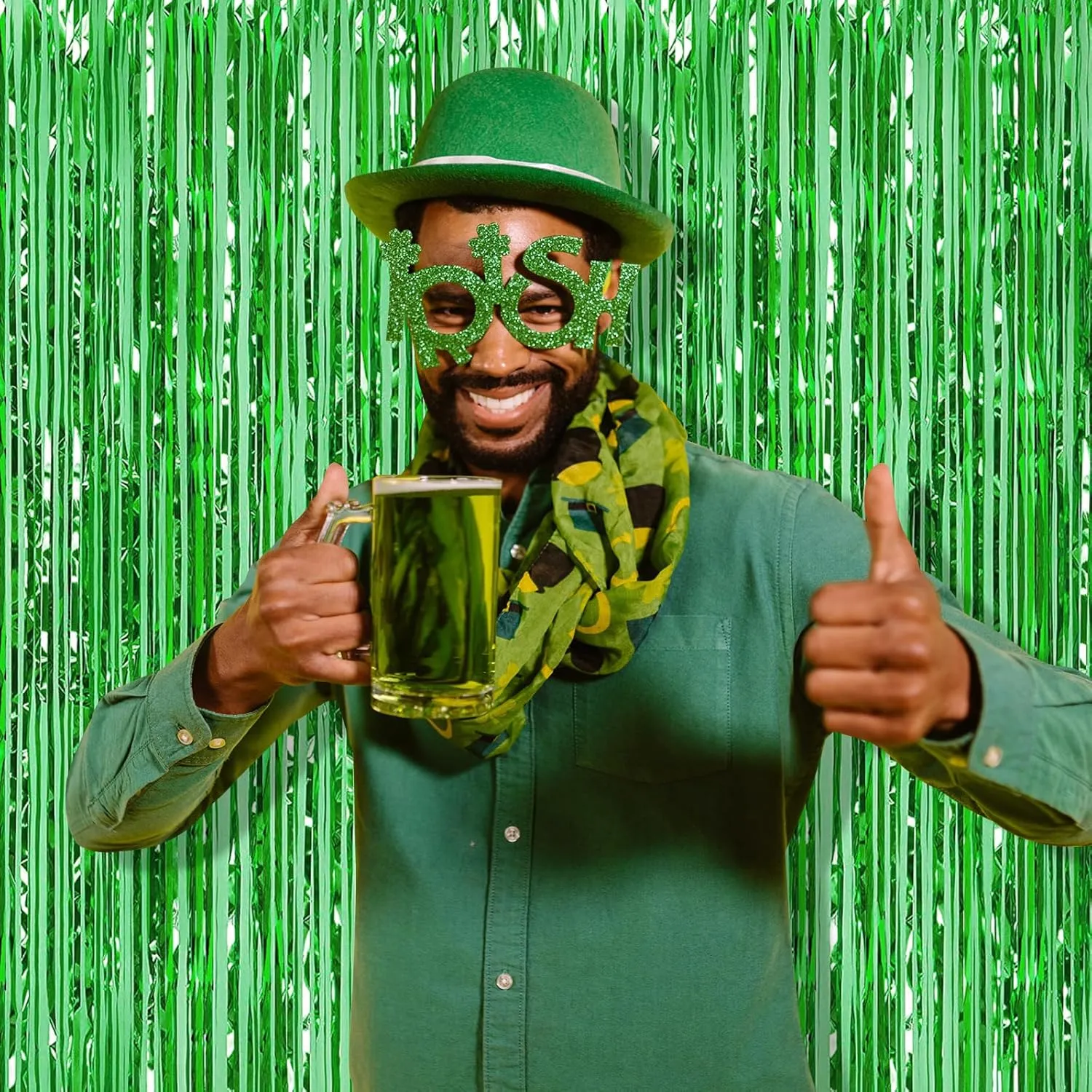 20 Pack Green Metallic Tinsel Foil Fringe Curtains - 3.2ft by 8.2ft Each - Set of 20 Streamers for Birthday Party Decorations