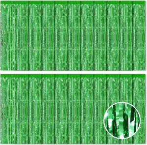 20 Pack Green Metallic Tinsel Foil Fringe Curtains - 3.2ft by 8.2ft Each - Set of 20 Streamers for Birthday Party Decorations