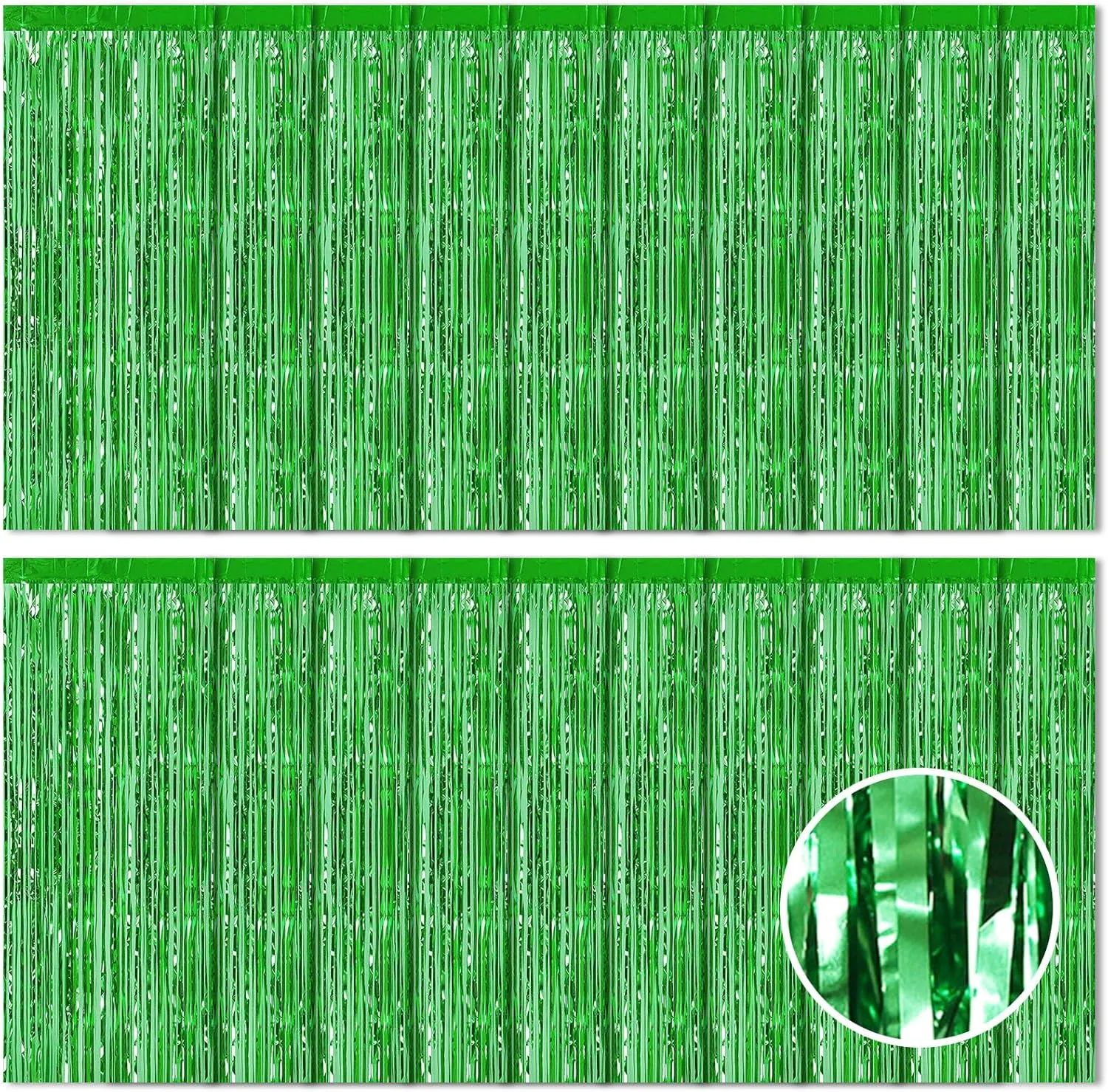 20 Pack Green Metallic Tinsel Foil Fringe Curtains - 3.2ft by 8.2ft Each - Set of 20 Streamers for Birthday Party Decorations
