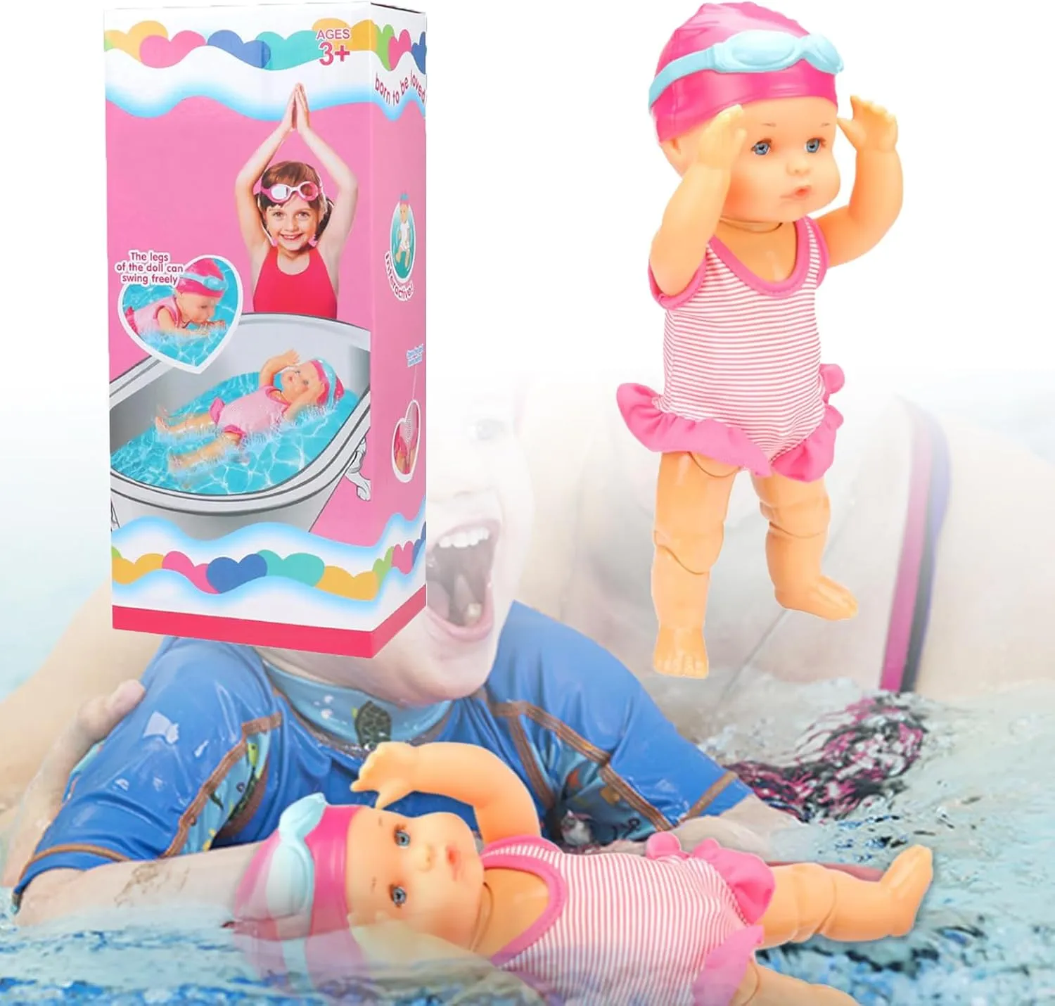 2025 New Swimming Baby Doll, Swimming Baby Doll for Pool, Waterproof SwimmingBabyDoll, Swimming Doll, Backstroke Swimming Electric Water Baby for Pool，for Pools/Bathroom Play (1Pcs)