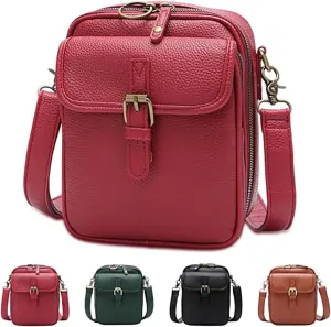 2025 Upgrade Vintage Double Layer Large Capacity Mini Messenger Bag, Leather Small Purse Crossbody Shoulder Bag for Women Men