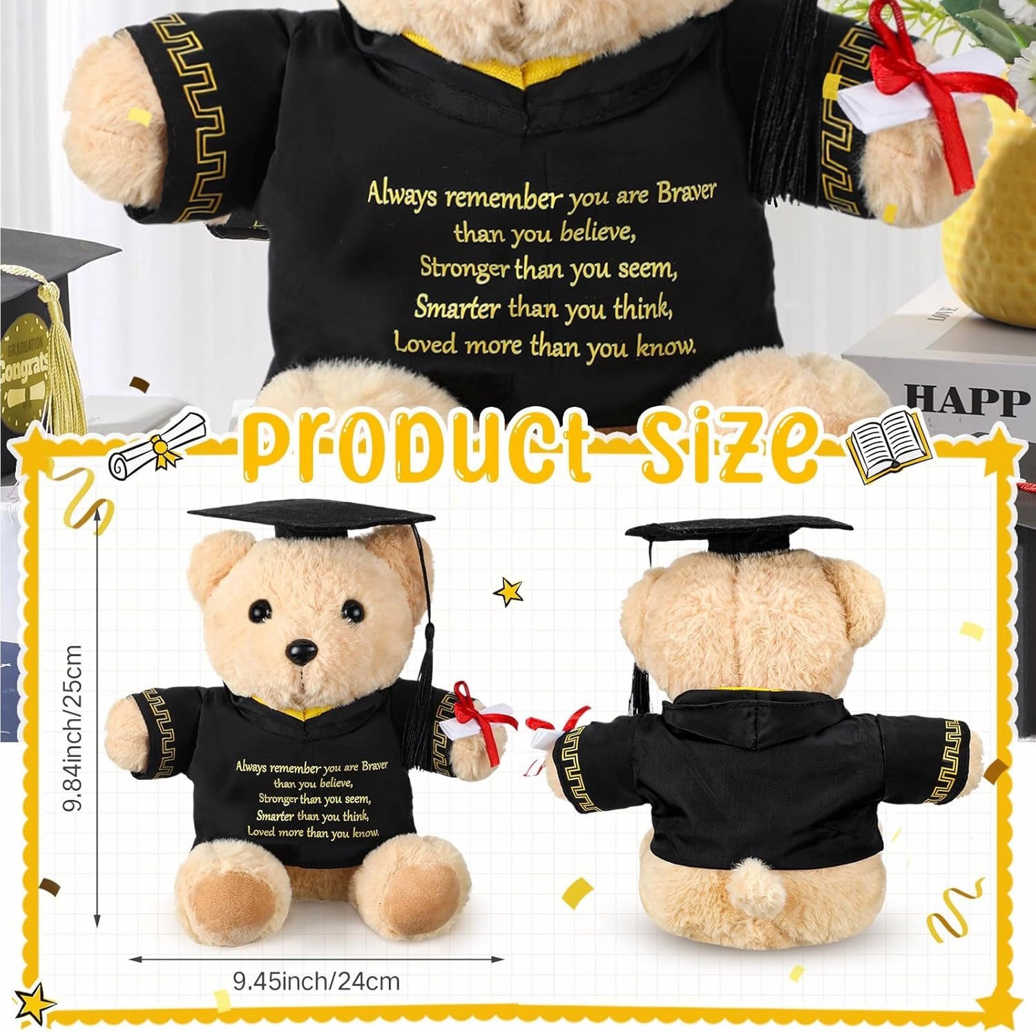 2025 Graduation Bear Graduation Gift Behind You All Your Memories Bear Class 2025 Graduation Plush Toy Stuffed Animal 9.84'' Inspirational Gift for Preschool High School University (Trendy)