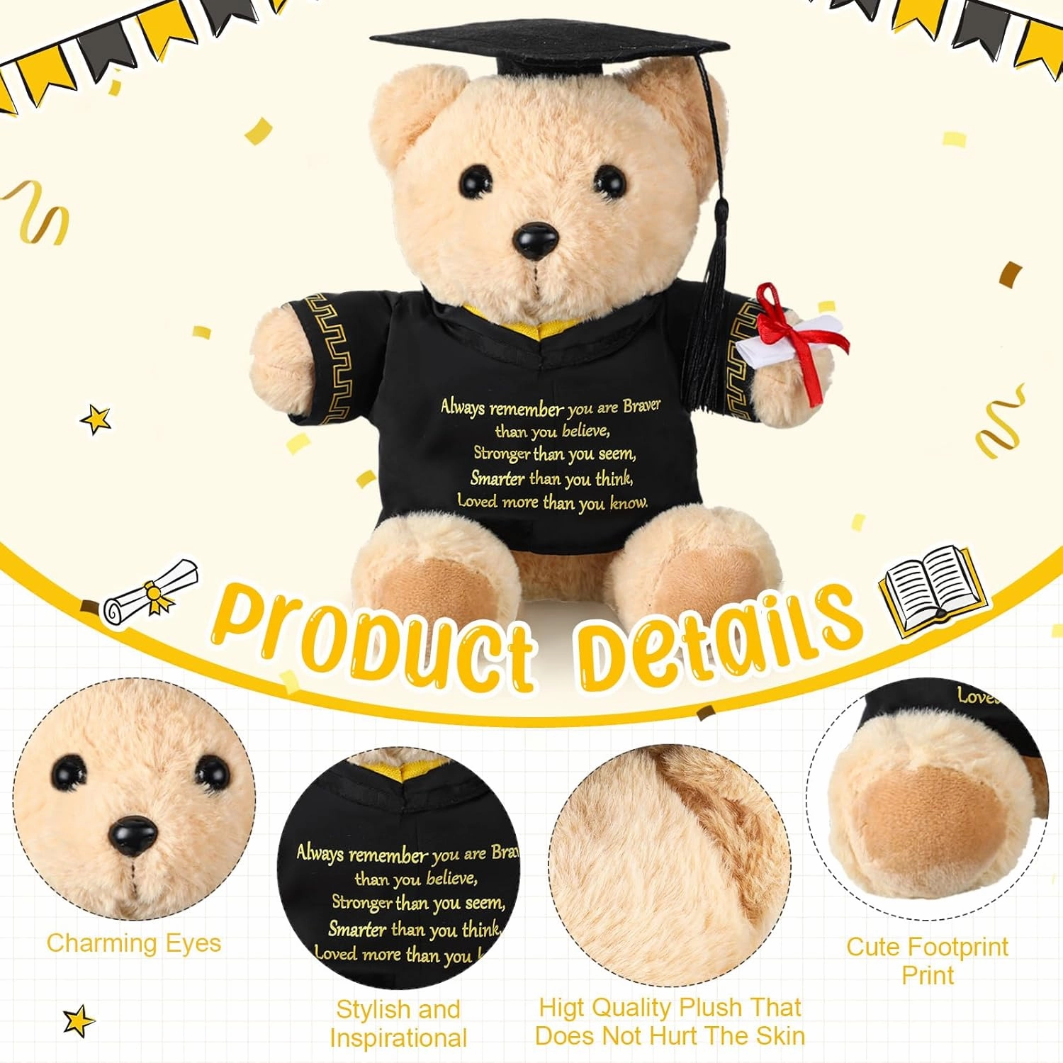 2025 Graduation Bear Graduation Gift Behind You All Your Memories Bear Class 2025 Graduation Plush Toy Stuffed Animal 9.84'' Inspirational Gift for Preschool High School University (Trendy)