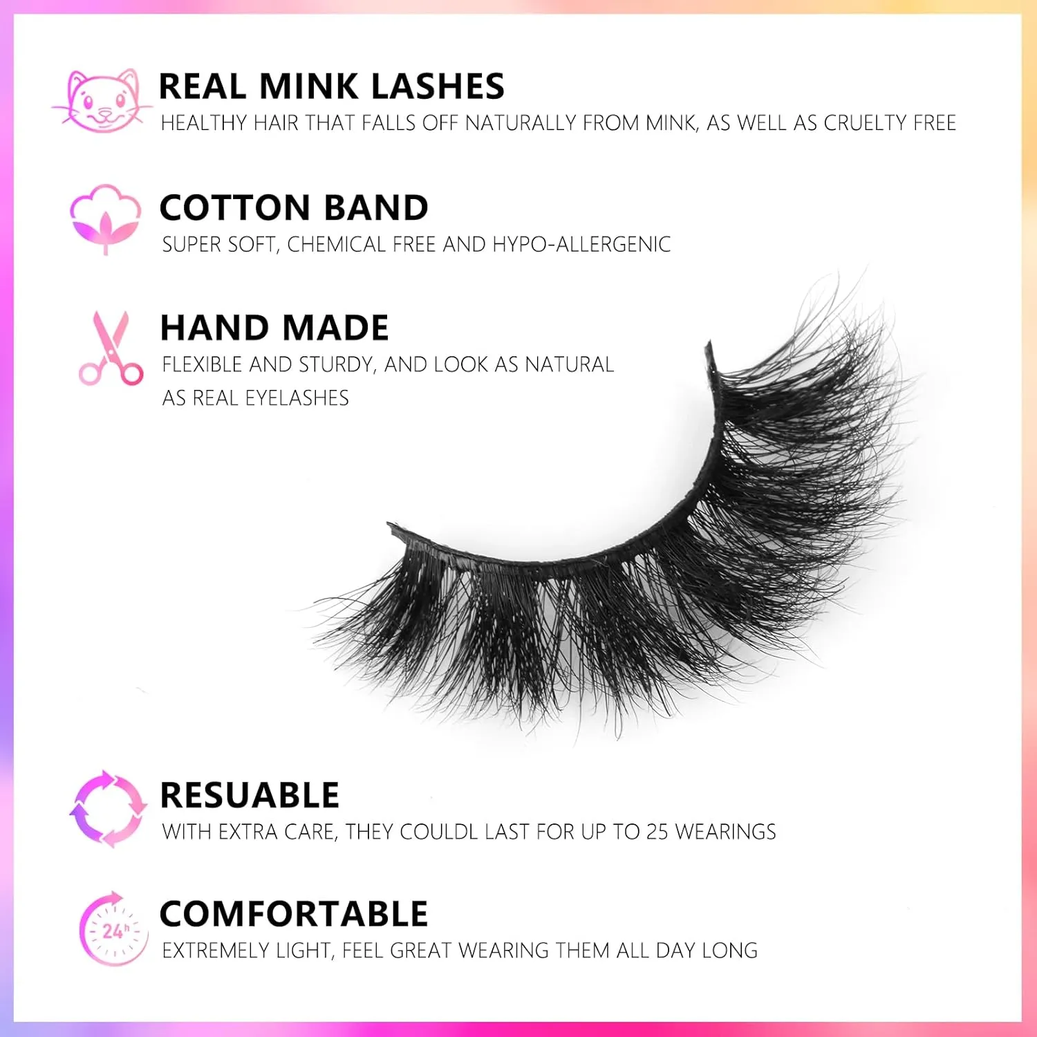 20mm False Eyelashes, 3D Real Mink Lashes, 3 Pairs Doll-Eye Lashes, Fluffy Dramatic Mink Eyelashes, 6D Long Thick Full Volume Fake Eyelashes, Soft Reusable Strip Eye Lashes (Libra)