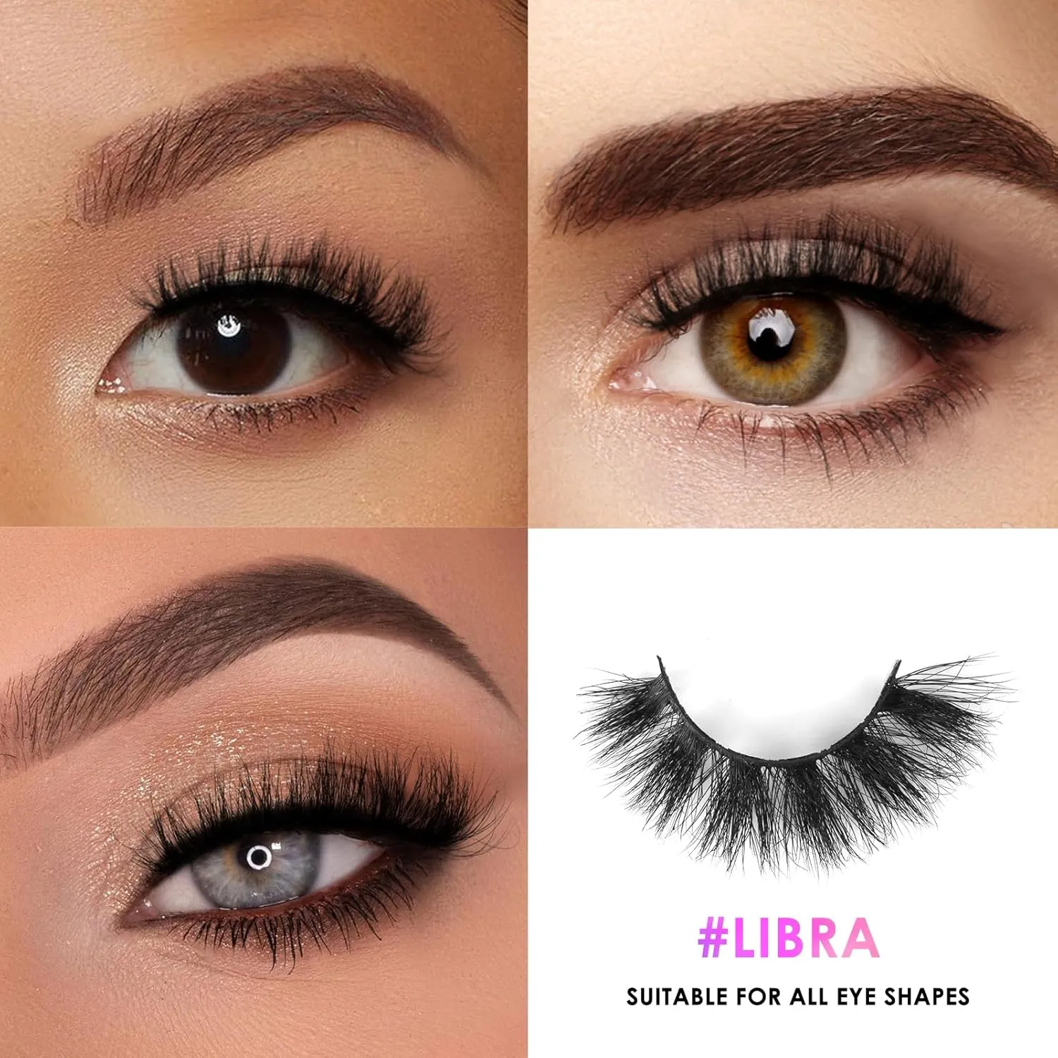 20mm False Eyelashes, 3D Real Mink Lashes, 3 Pairs Doll-Eye Lashes, Fluffy Dramatic Mink Eyelashes, 6D Long Thick Full Volume Fake Eyelashes, Soft Reusable Strip Eye Lashes (Libra)