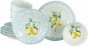 21951 Lemoncello Series 12-Piece Crockery Set for 4 People, Stoneware Dinner Service, Dishwasher and Microwave Safe, Quality Production