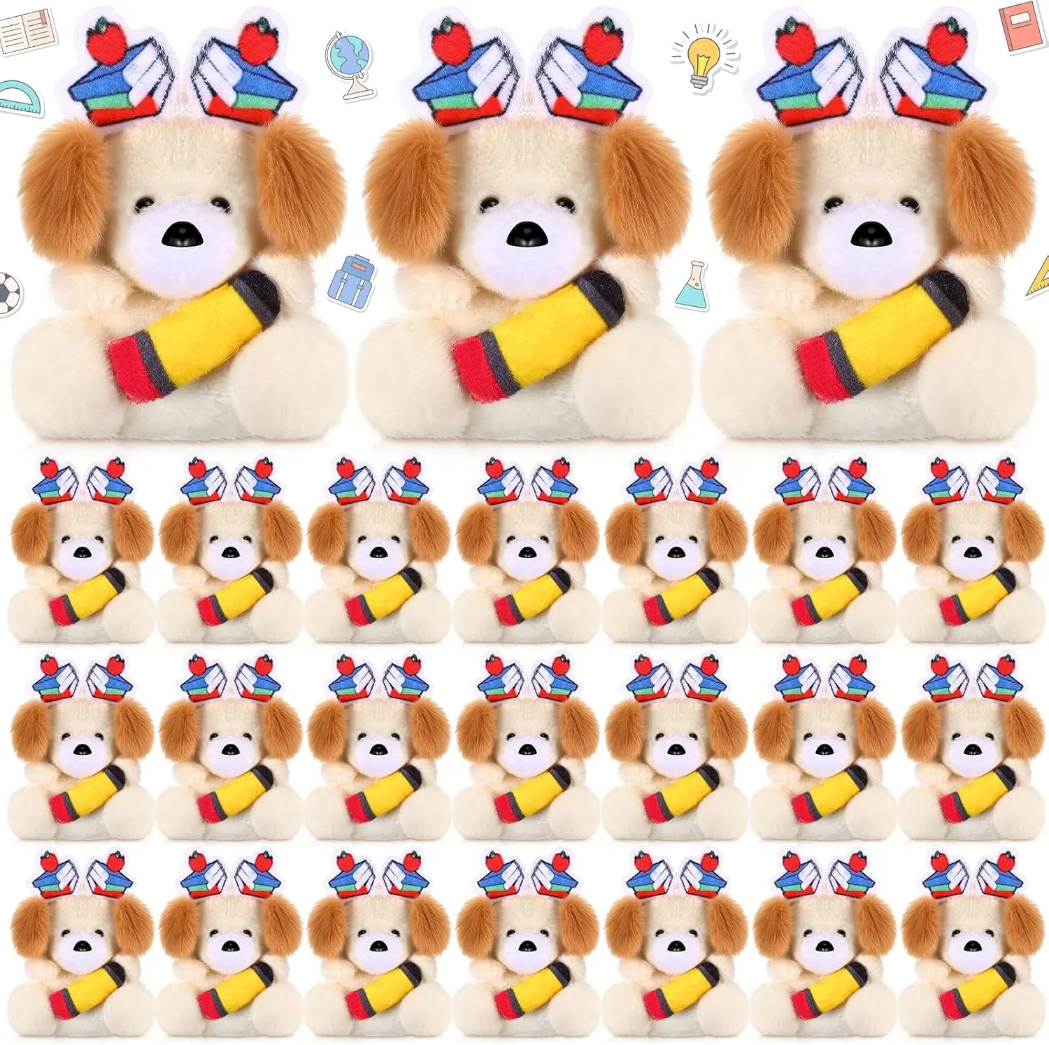 24 Pcs Welcome Back to School Mini Animal Plush Toy Gifts for Students First Day of School Classroom Small Stuffed Animal Bulk for Classroom Prizes Gifts (Dog)
