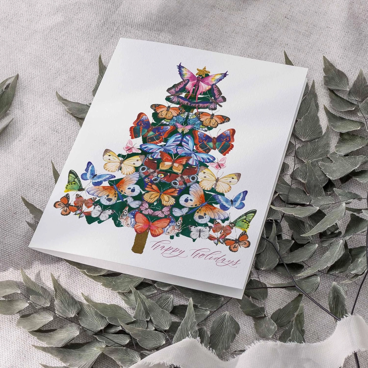 24 Butterfly Chrsitmas Tree Cards in a Colorful Menagarie   Envelopes